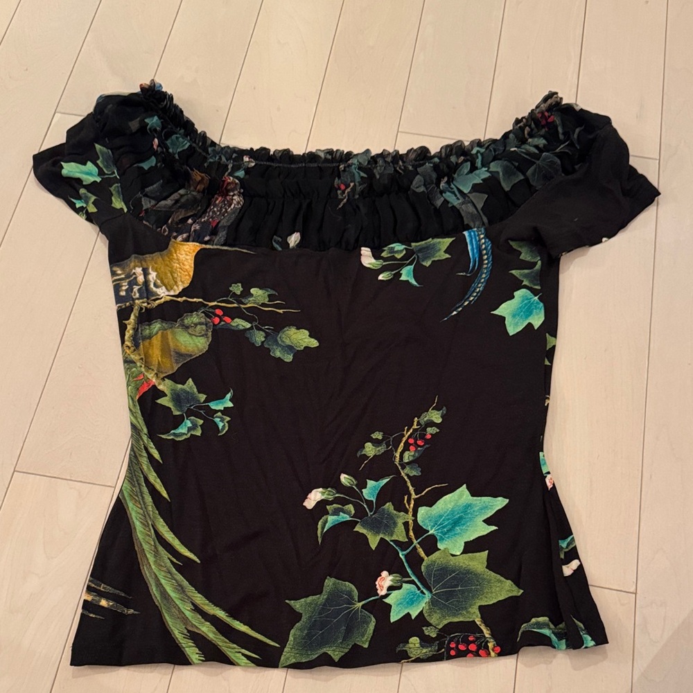 Roberto Cavalli Black Floral Off The Shoulder Blouse Size 46 NEW